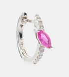 Roxanne First 14kt white gold single hoop earring with diamonds and pink sapphire