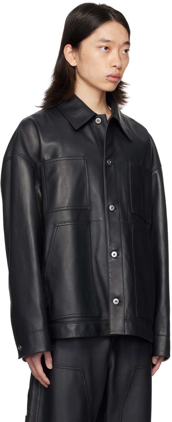 Bottega Veneta Black Spread Collar Leather Jacket