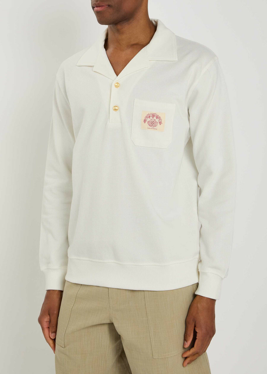 DRÔLE DE Monsieur Polo D Miroir Shell Piqué Cotton Polo Shirt Off White