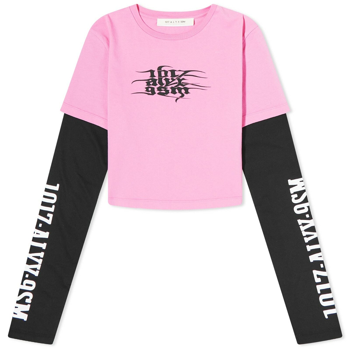 Photo: 1017 ALYX 9SM Women's Double Sleeve Crop T-Shirt in Pink/Black