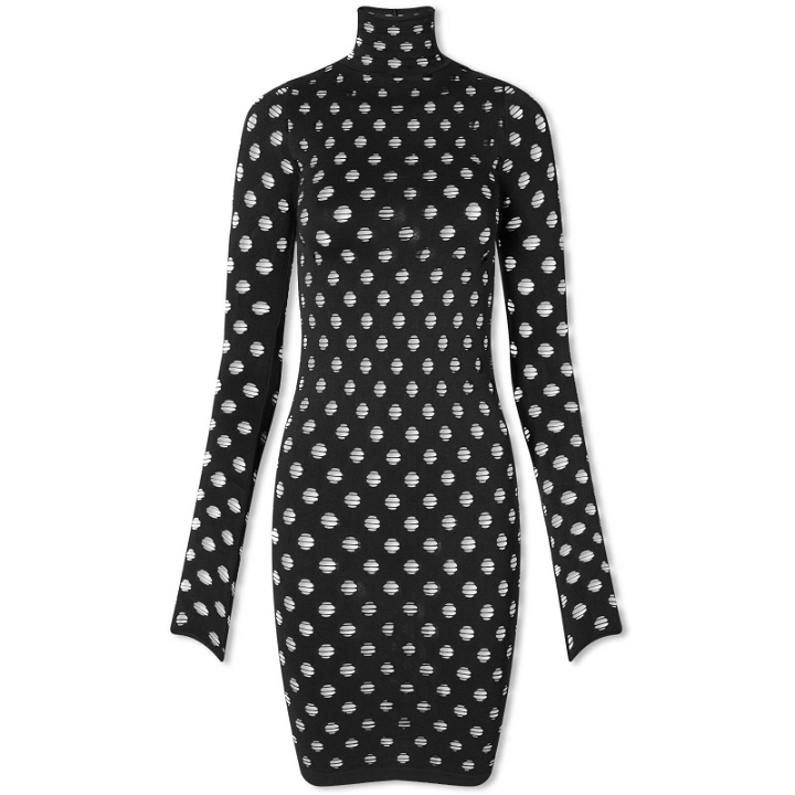 Photo: Maisie Wilen Women's Perforated Turtleneck Dress in Black
