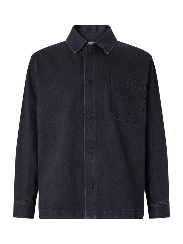 Photo: SAINT LAURENT - Logo-Embroidered Cotton Overshirt - Black