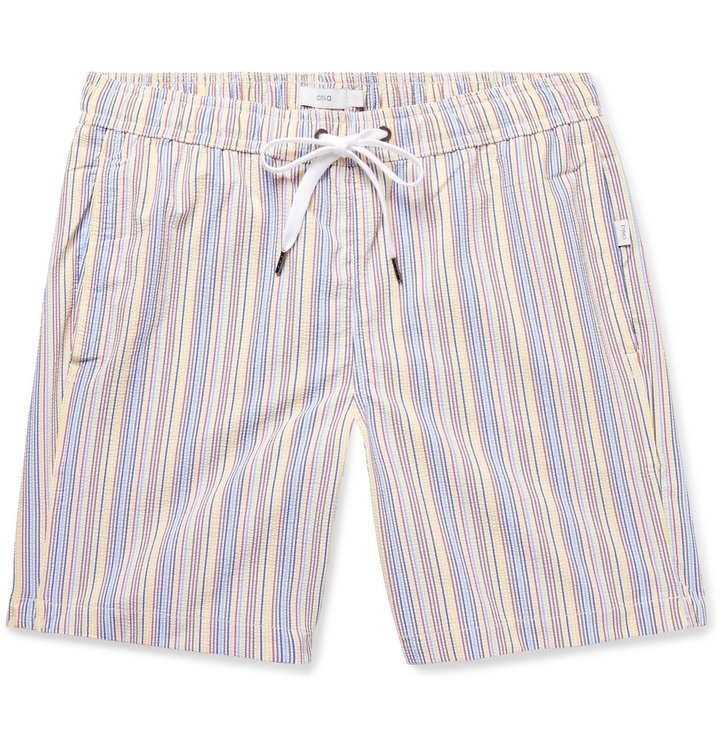 Photo: Onia - Charles Long-Length Striped Seersucker Swim Shorts - Multi