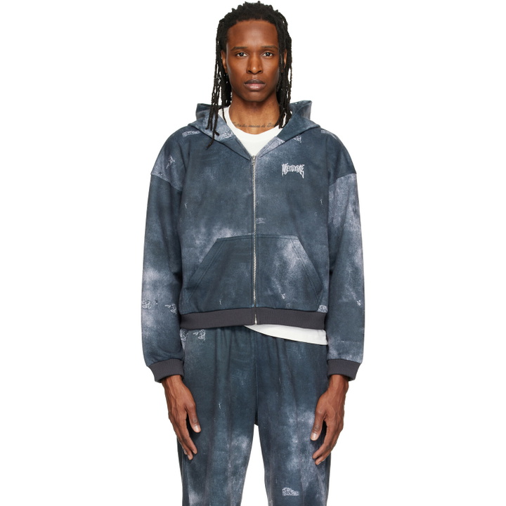 Photo: We11done Gray Trompe L'oeil Denim Printed Zip-Up Hoodie