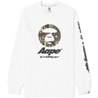 Men's AAPE New Face Long Sleeve T-Shirt in White