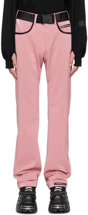 Photo: 99%IS- Pink 'ATT1%TUDE' Always Glossy Faux-Leather Trousers