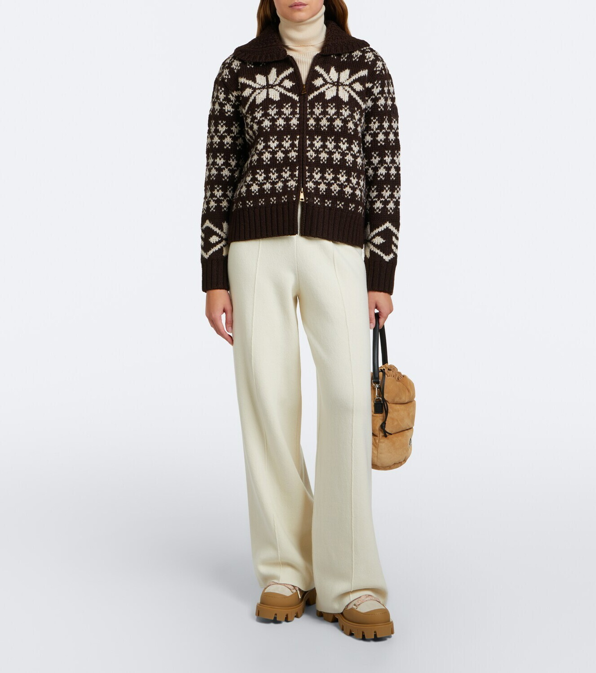 Moncler Fair Isle sequined wool-blend zip-up cardigan