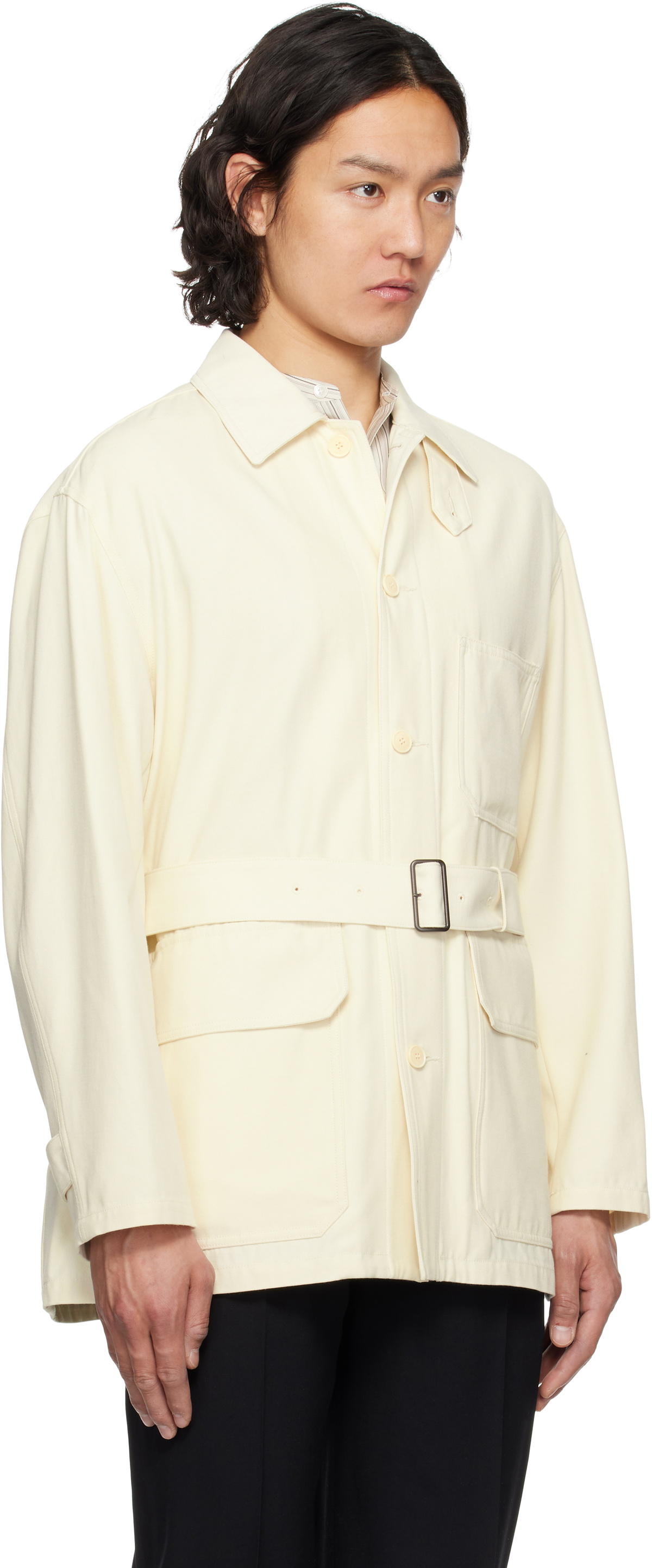 YLÈVE Off-White Viscose Cotton Coverall Jacket