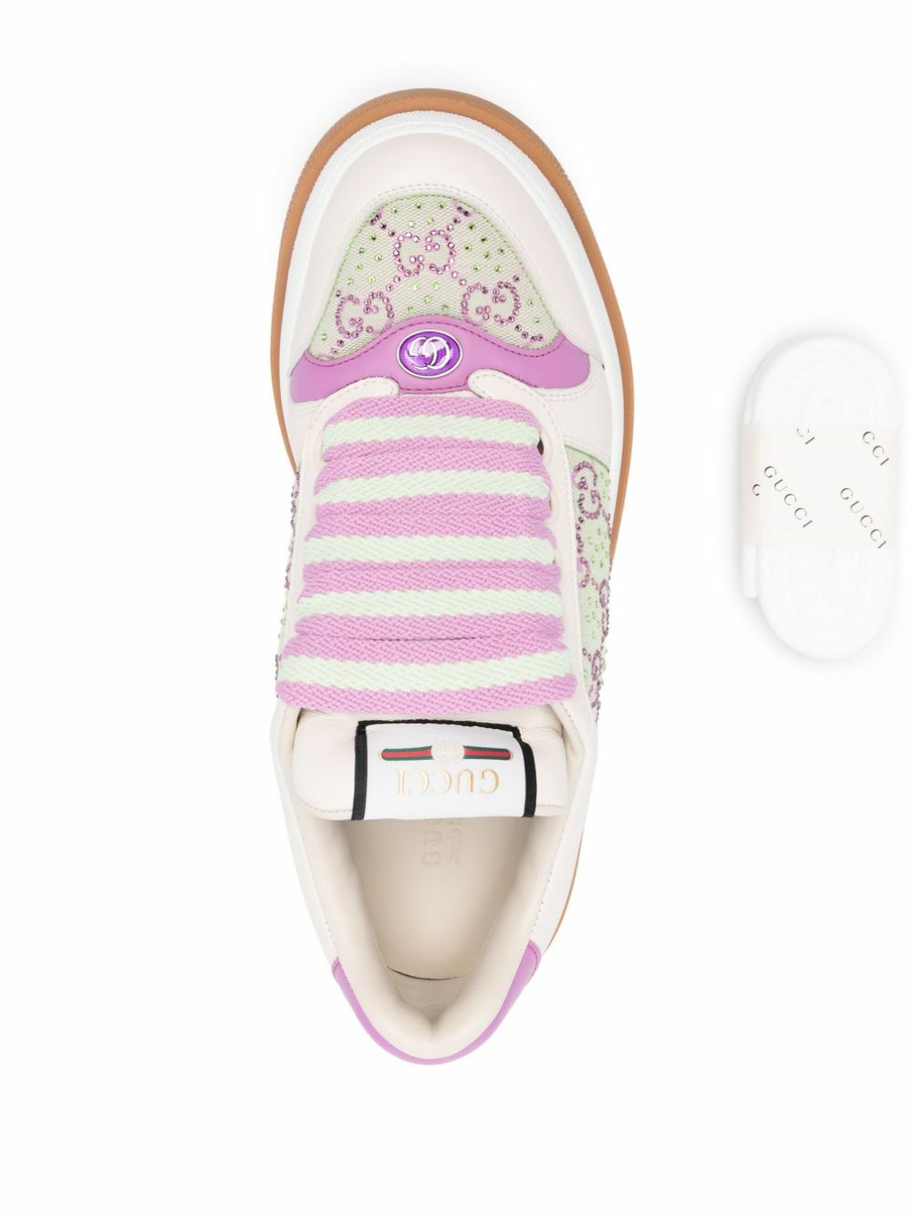 Gucci Neutral Screener Crystal-Embellished Sneakers