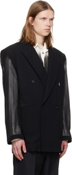 LGN Louis Gabriel Nouchi Black 4-Button Double-Breasted Sheer Blazer