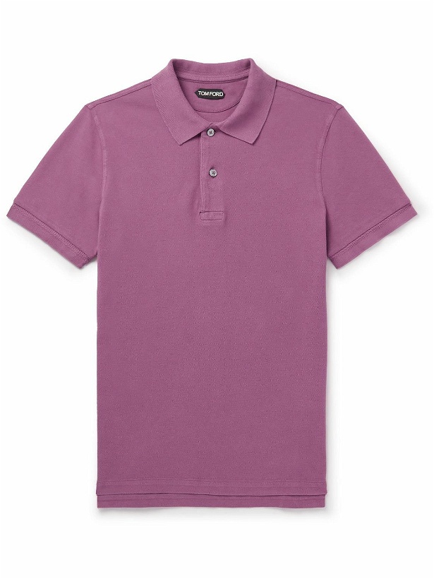 Photo: TOM FORD - Slim-Fit Garment-Dyed Cotton-Piqué Polo Shirt - Purple