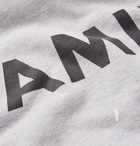 AMIRI - Paint-Splattered Logo-Print Mélange Fleece-Back Cotton-Jersey Hoodie - Gray