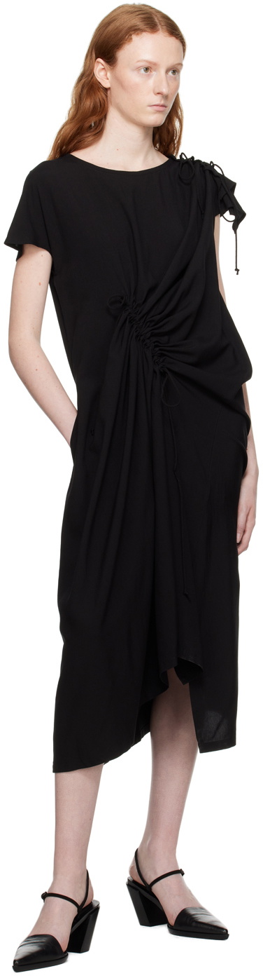 Y's Black Shirring Midi Dress