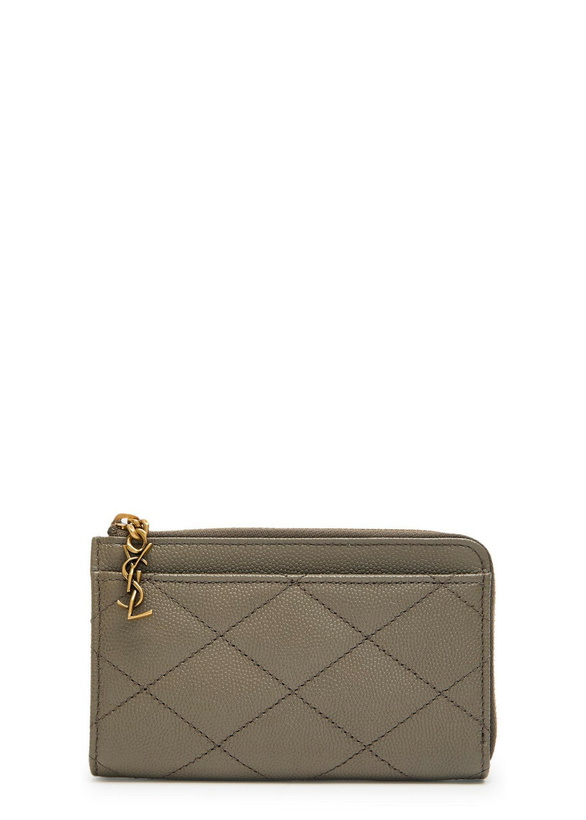 Photo: Saint Laurent Quilted Pebbled Leather Card Holder - Taupe - One Size
