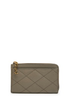 Saint Laurent Quilted Pebbled Leather Card Holder - Taupe - One Size