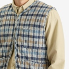 Universal Works Men's Summer Check Zip Gilet in Brown/Blue