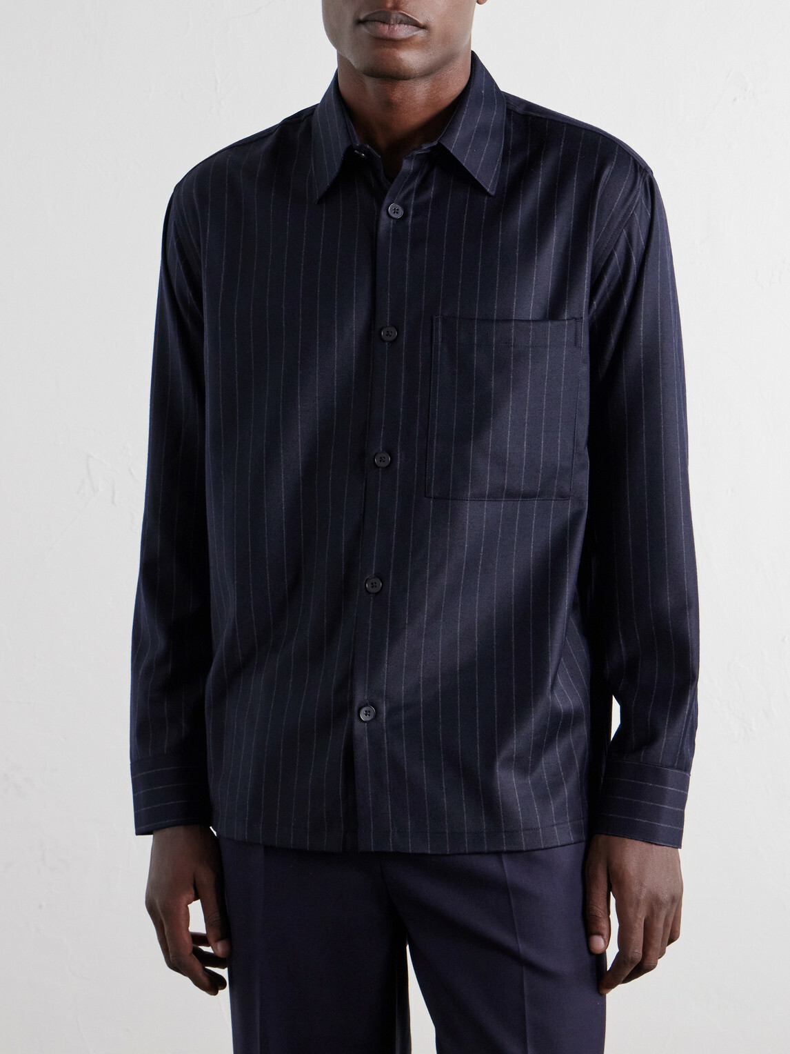 NN07 - Freddy 10052 Pinstriped Wool-Blend Flannel Shirt - Blue
