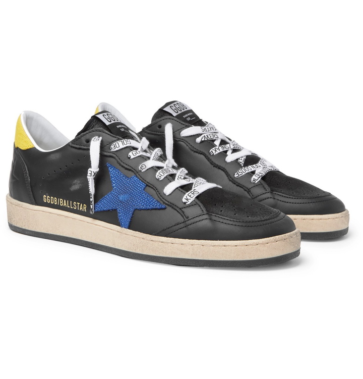 Photo: Golden Goose - Ball Star Distressed Lizard-Effect Leather Sneakers - Black
