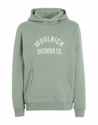 Woolrich Organic Cotton Script Hoodie Mens Sweatshirt in Sage green