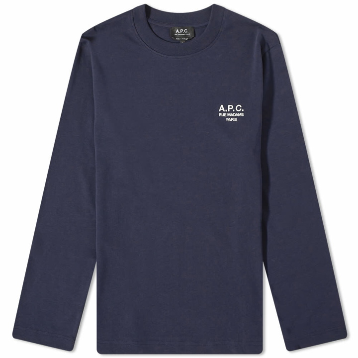 Photo: A.P.C. Men's Long Sleeve Olivier Embroidered Logo T-Shirt in Dark Navy
