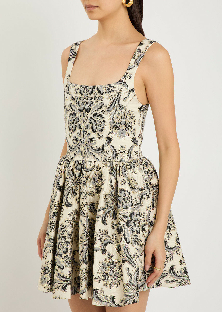 Alice + Olivia Guinevere Bustier Floral-jacquard Woven Mini Dress Black