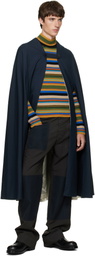 Dries Van Noten Navy Wool Cape Coat