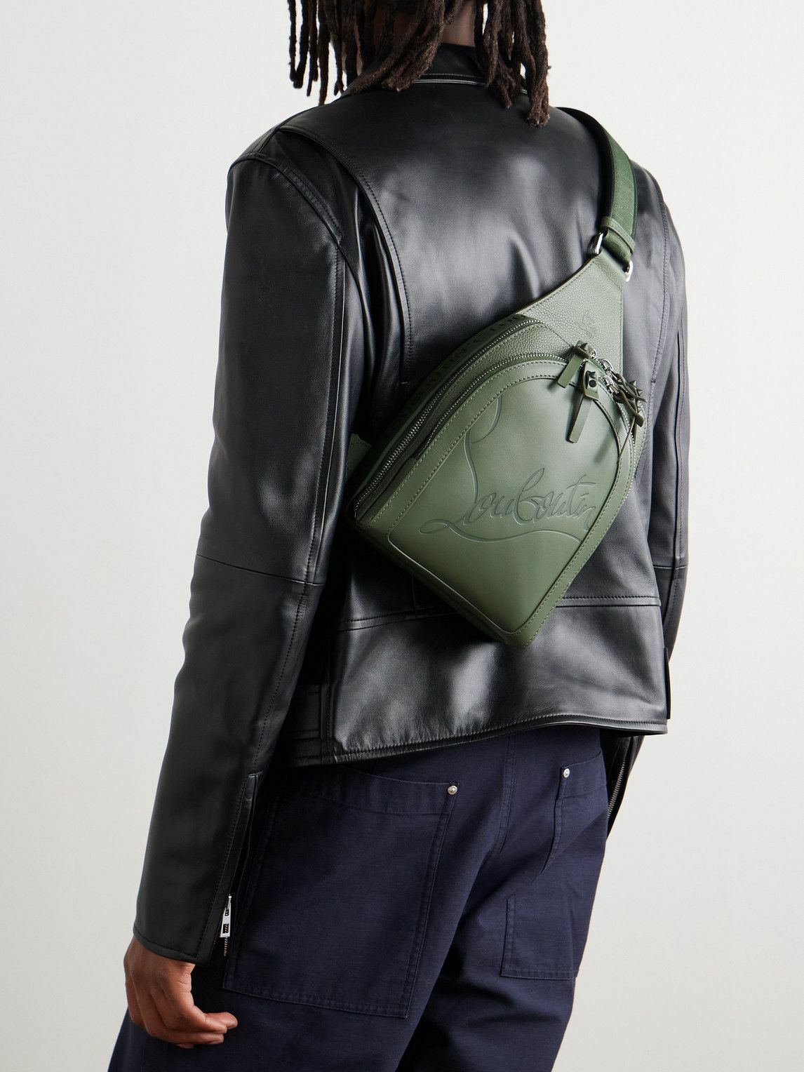 Christian Louboutin - Logo-Debossed Mesh-Trimmed Leather Sling Backpack