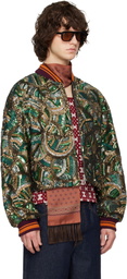 Dries Van Noten Green Embroidered Bomber Jacket