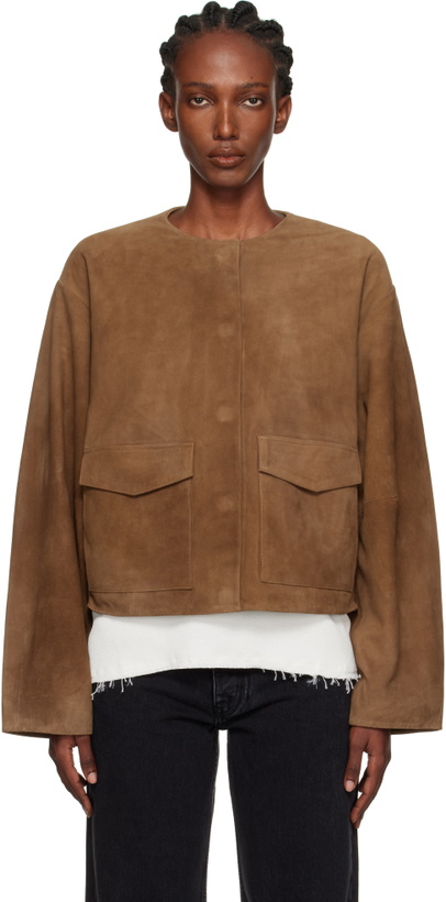 Photo: St. Agni Tan Utility Cocoon Suede Jacket