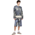 CAMPERLAB Blue Distorted Print Distressed Denim Shorts