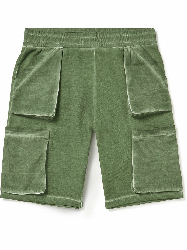 Photo: SAIF UD DEEN - Straight-Leg Cold-Dyed Cotton-Jersey Drawstring Cargo Shorts - Green