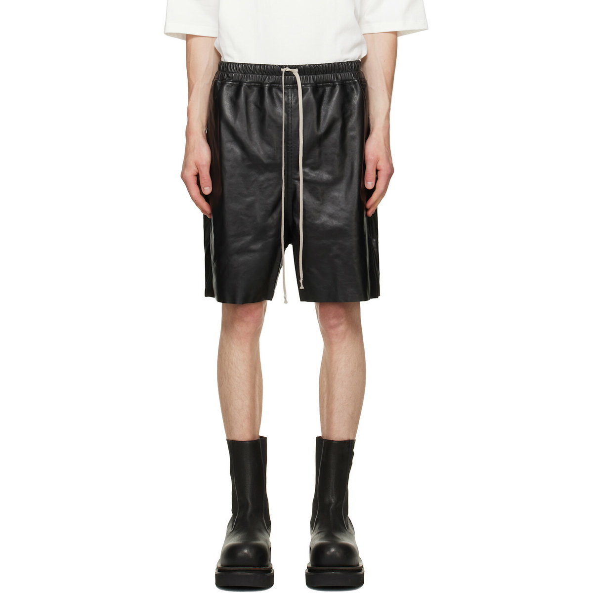 Rick Owens Black Tower Boxers Leather Shorts