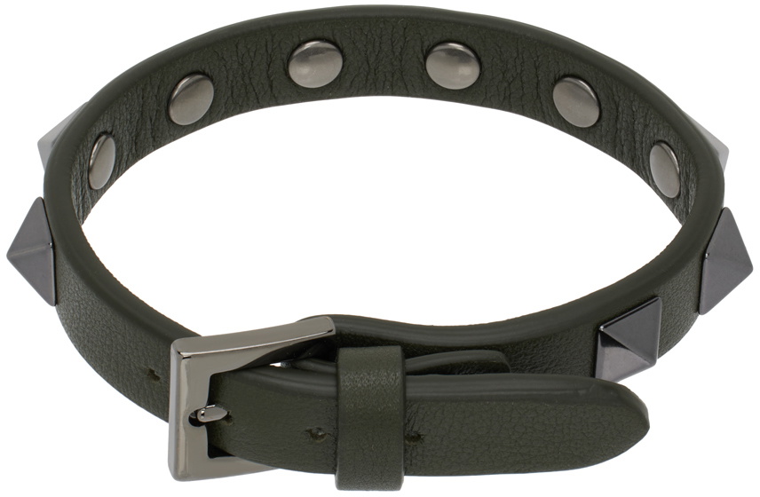 Valentino Garavani Green Rockstud Leather Bracelet