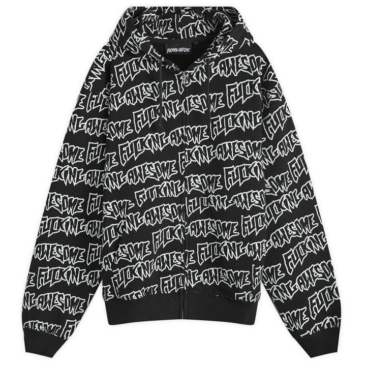 Photo: Fucking Awesome Men's AOP Stamp Zipped Hoodie in Black/White