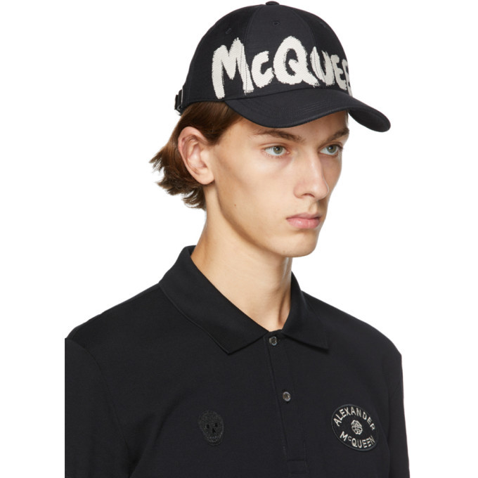 Alexander McQueen Black and White Graffiti Logo Cap Alexander McQueen Black and White Graffiti Logo Cap