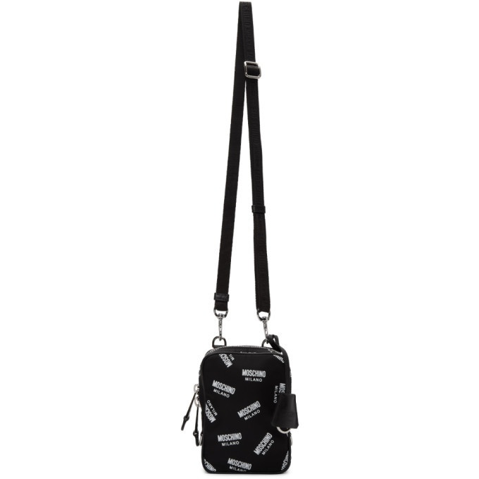 Photo: Moschino Black All Over Logo Messenger Bag