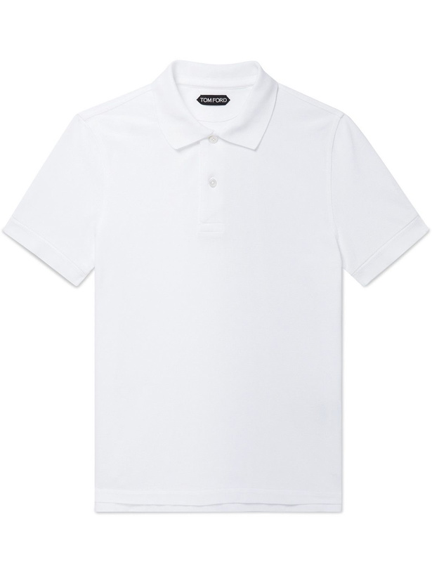 Photo: TOM FORD - Slim-Fit Logo-Embroidered Cotton-Piqué Polo Shirt - White