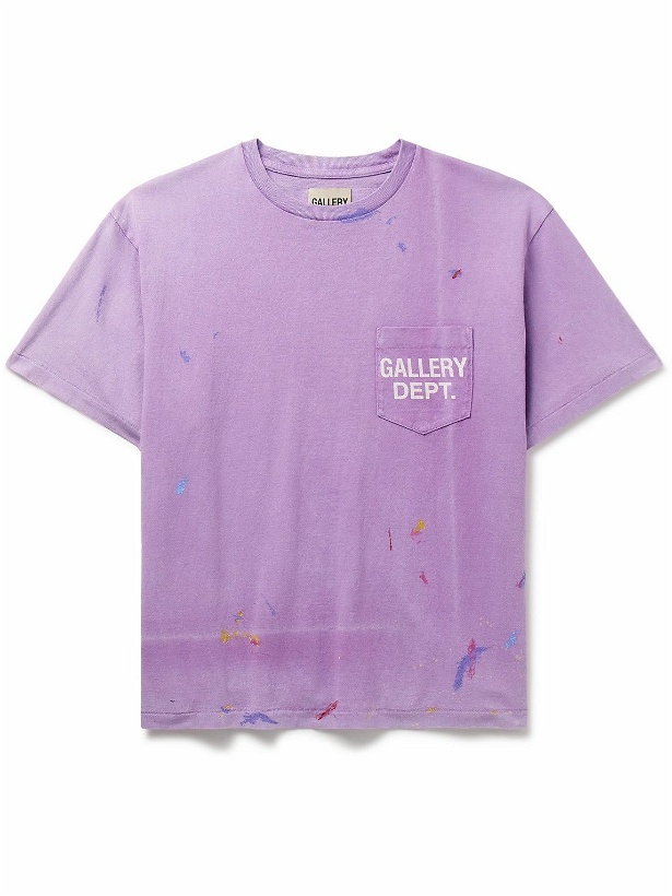 Photo: Gallery Dept. - Logo-Print Paint-Splattered Cotton-Jersey T-Shirt - Purple