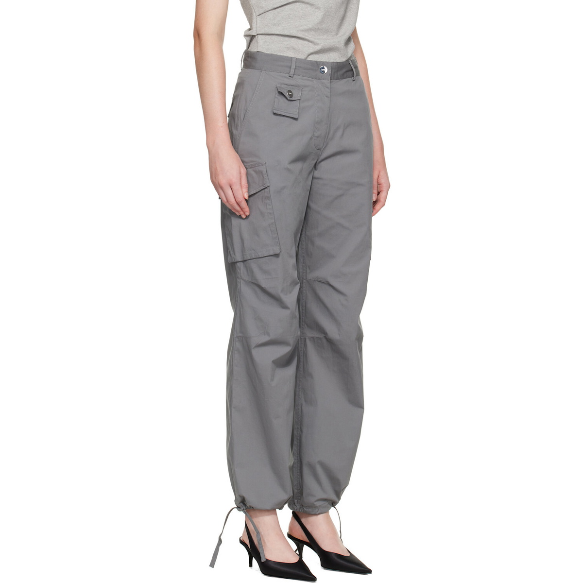 GANNI Gray Stretch Cotton Pocket Cargo Pants