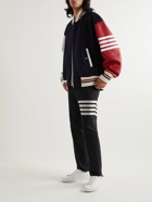 Thom Browne - Bouclé-Trimmed Leather and Wool-Felt Bomber Jacket - Blue