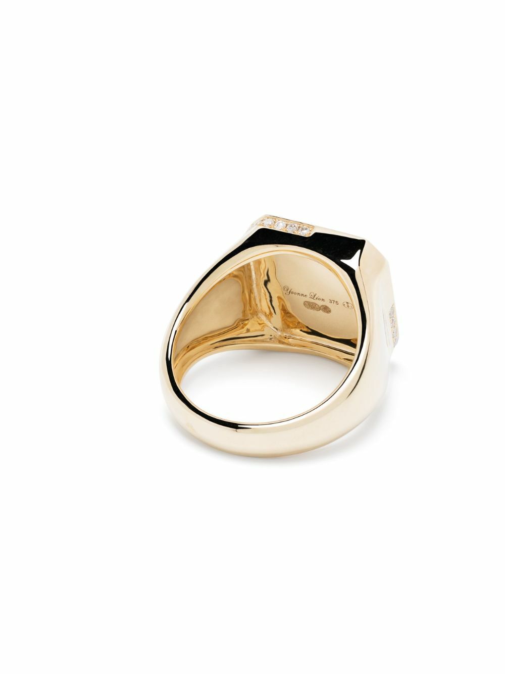 Yvonne Léon 9K Yellow Gold Petit Damier Diamond And Malachite Ring