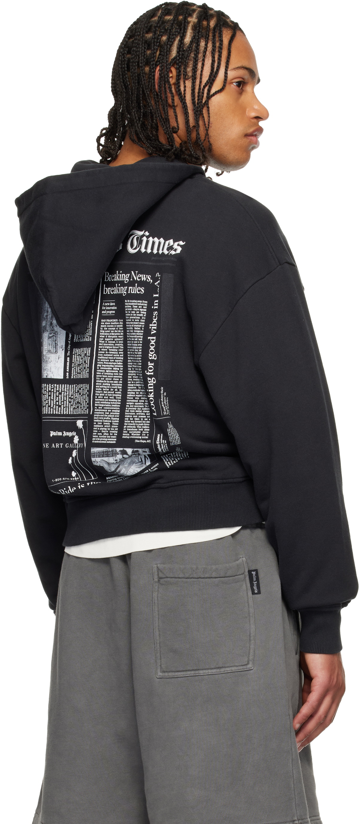 Palm Angels Black LA Times Edition News Zip Hoodie Palm Angels