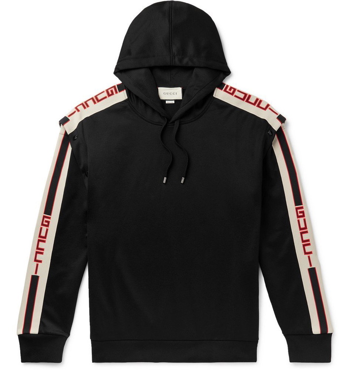 Photo: Gucci - Webbing-Trimmed Tech-Jersey Hoodie - Black