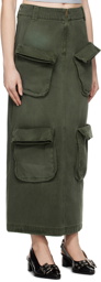 OPEN YY Green Cargo Denim Maxi Skirt
