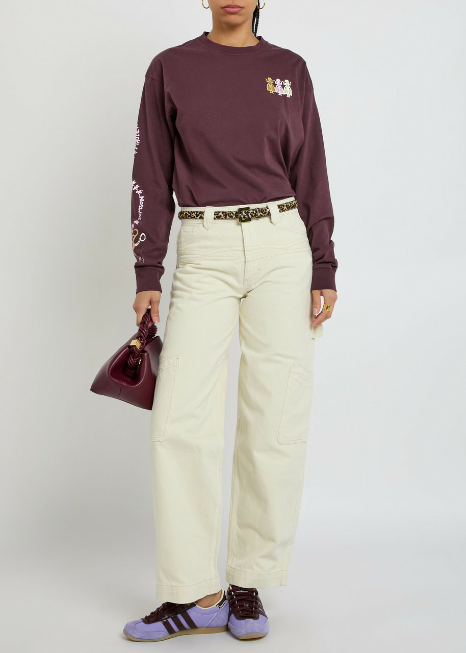 Damson Madder Paper Cut Gals Printed Cotton T-shirt Purple