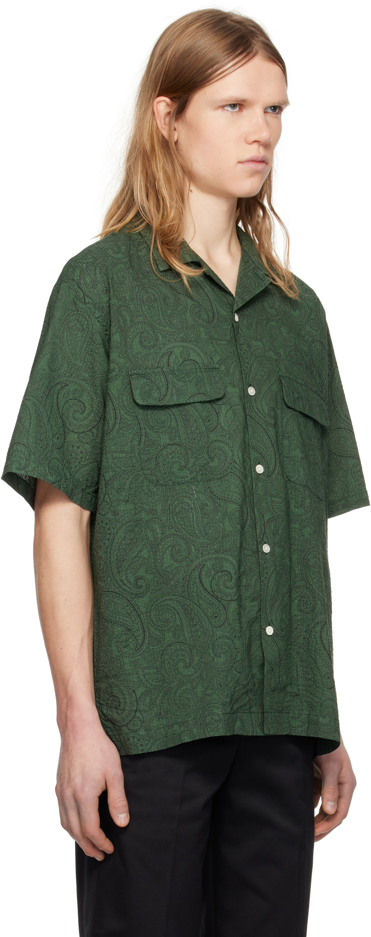 Pilgrim Surf + Supply Green Sam Paisley Short Sleeve Shirt
