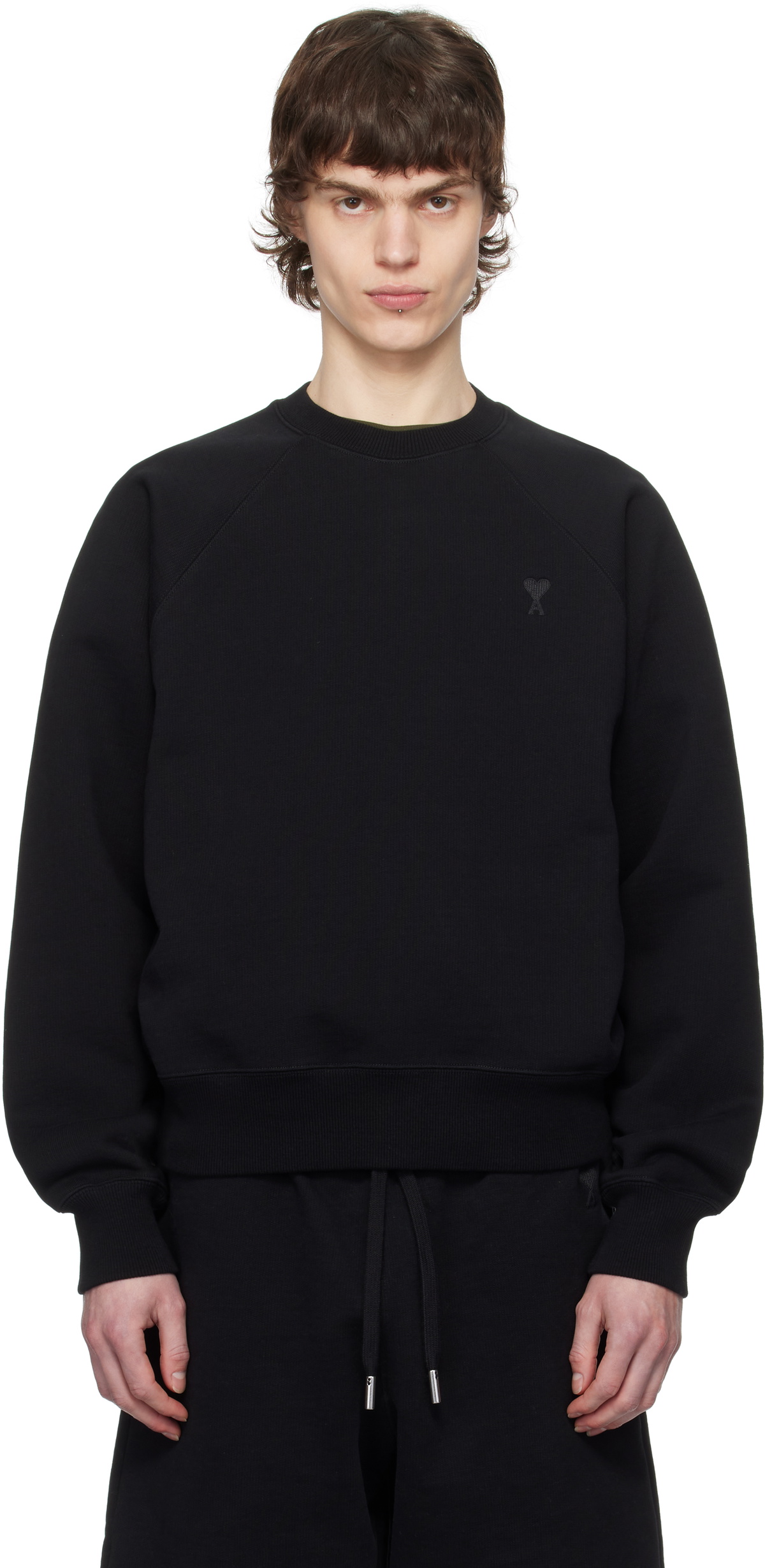AMI Paris Black Cotton Tonal Ami de Coeur Sweatshirt