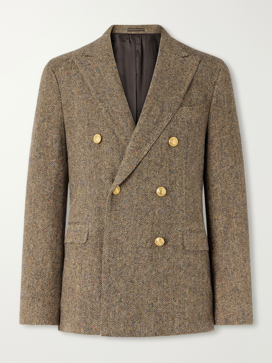 Slowear - Incotex Double-Breasted Herringbone Shetland Wool-Twill Blazer - Brown