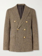 Slowear - Incotex Double-Breasted Herringbone Shetland Wool-Twill Blazer - Brown