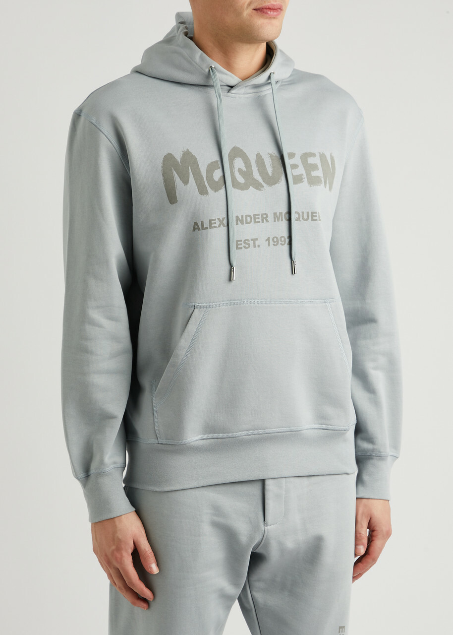 Alexander Mcqueen Logo Hooded Cotton Sweatshirt Grey